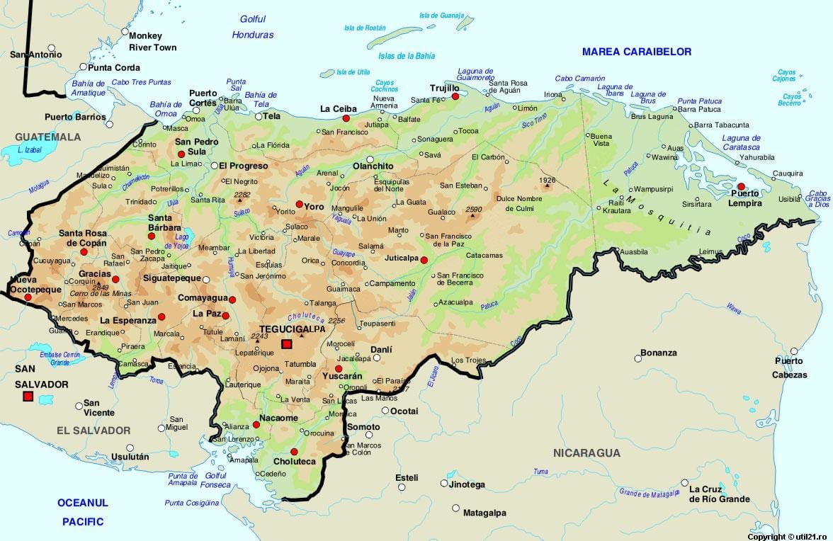 žemėlapis Hondūras ir aplinkinių šalių
