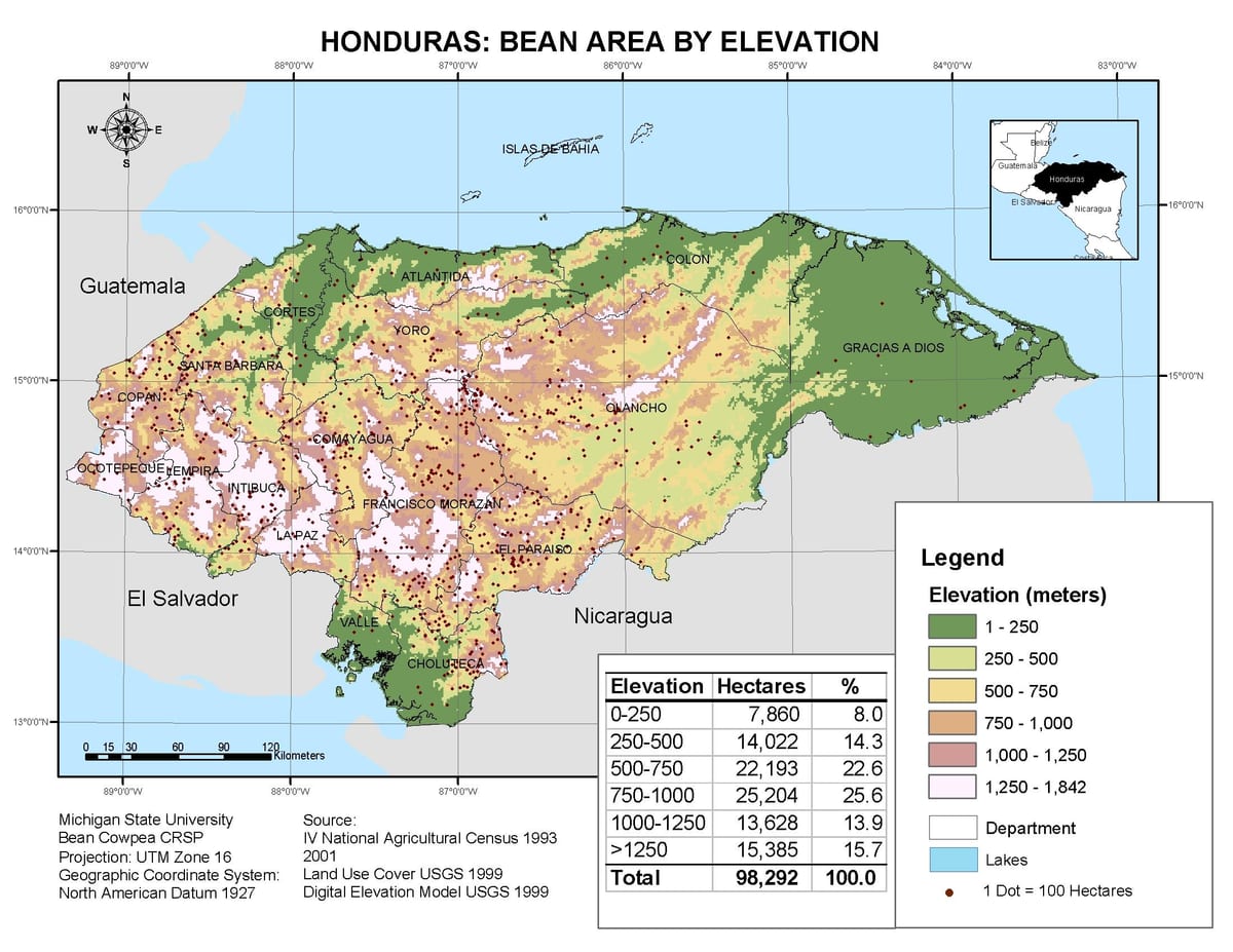 žemėlapis Hondūras aukštis