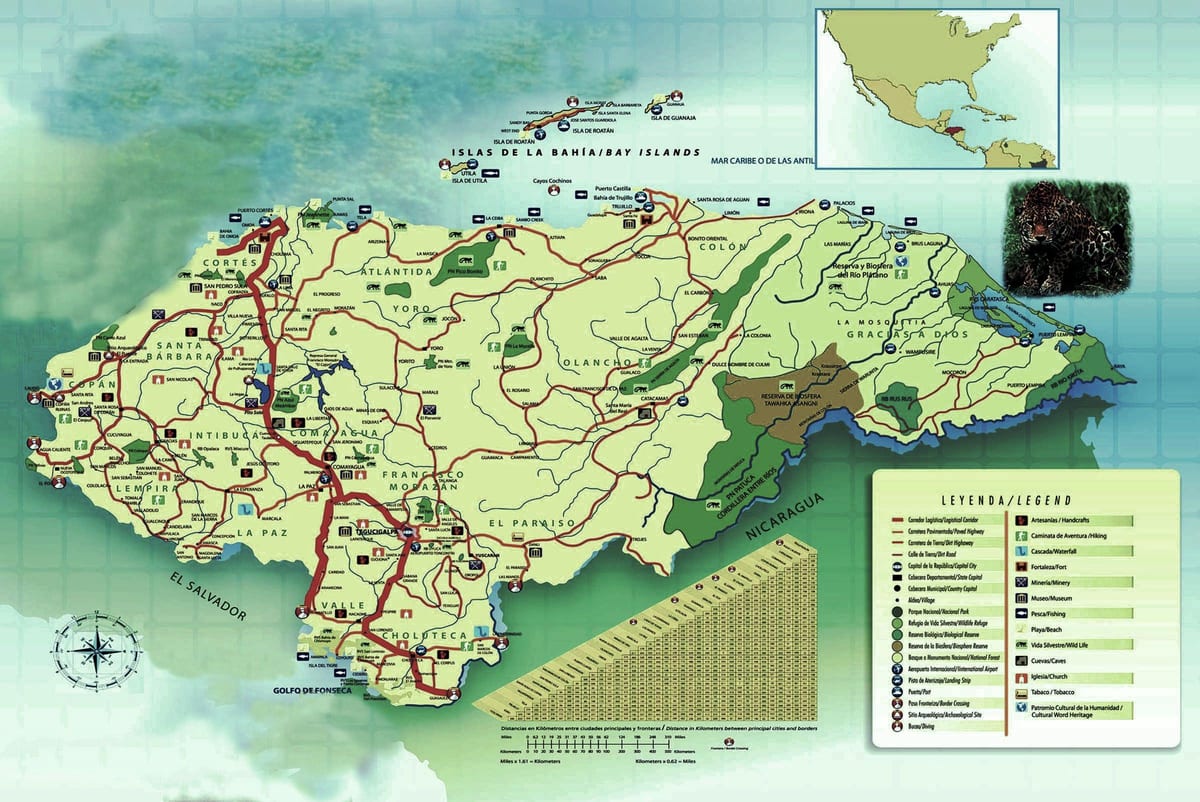 žemėlapis Hondūras geografija