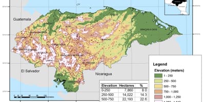 Žemėlapis Hondūras aukštis