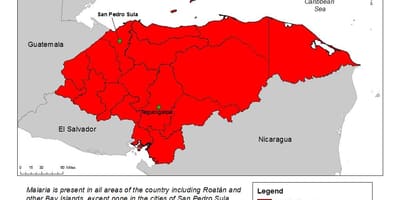 Žemėlapis Hondūras maliarija