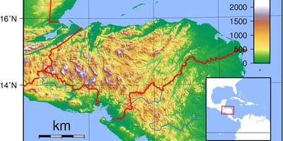 Žemėlapis Hondūras topografinis